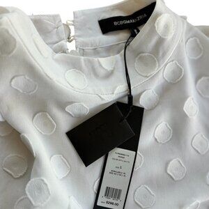 BCBGMaxAzria White midi polka dot dress woman's size small